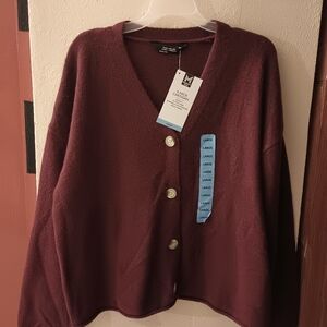 Maroon Button-Up Women's Sweater Cardigan